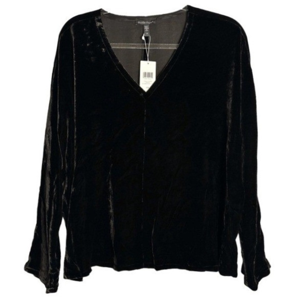 Eileen Fisher Size XL Black Silk Dolman Sleeve Silk V-Neck Top NWT